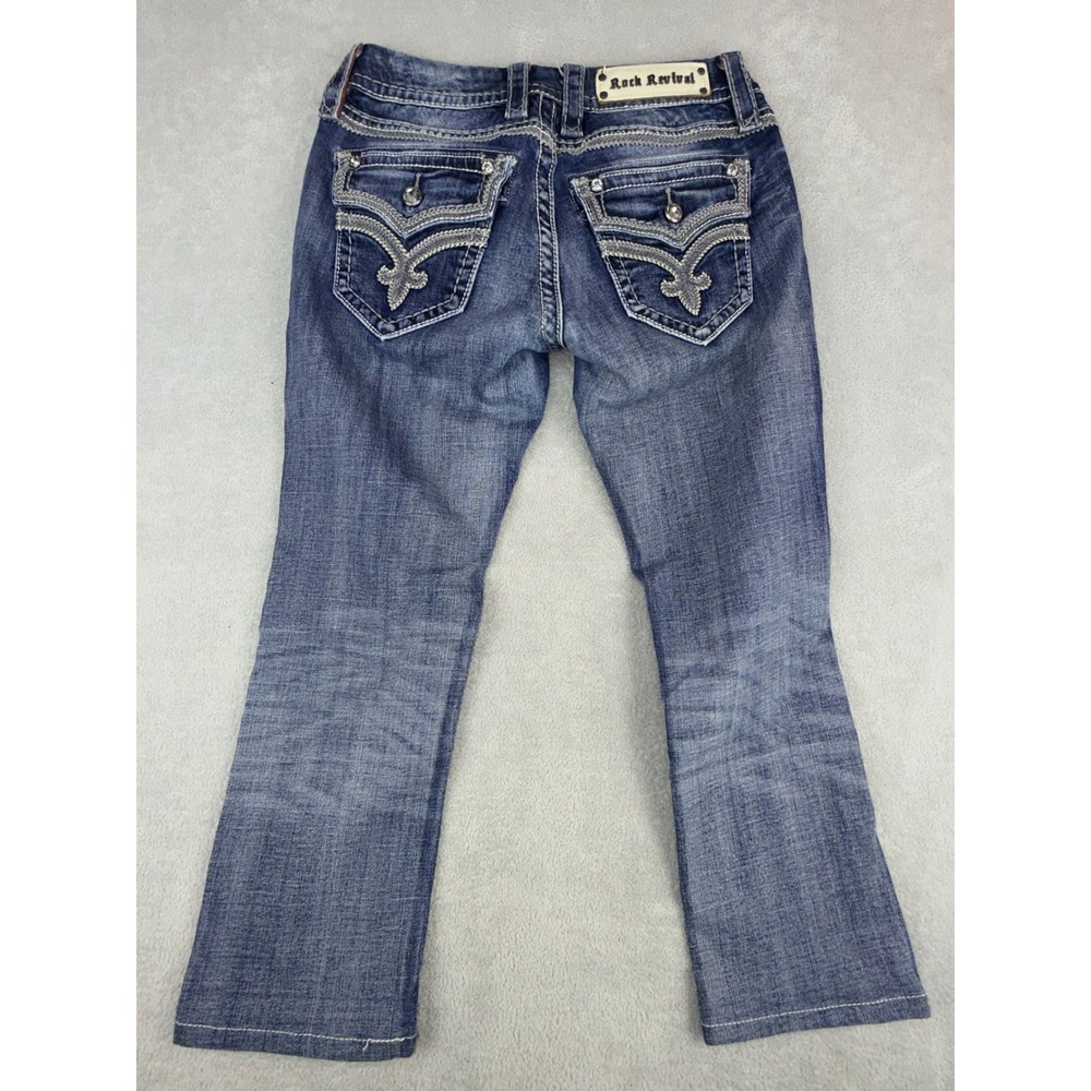 Rock Revival Ashley Straight Easy Jeans 26x22 Blue Embellished Flap Pocket‎ Y2K - Picture 3 of 5